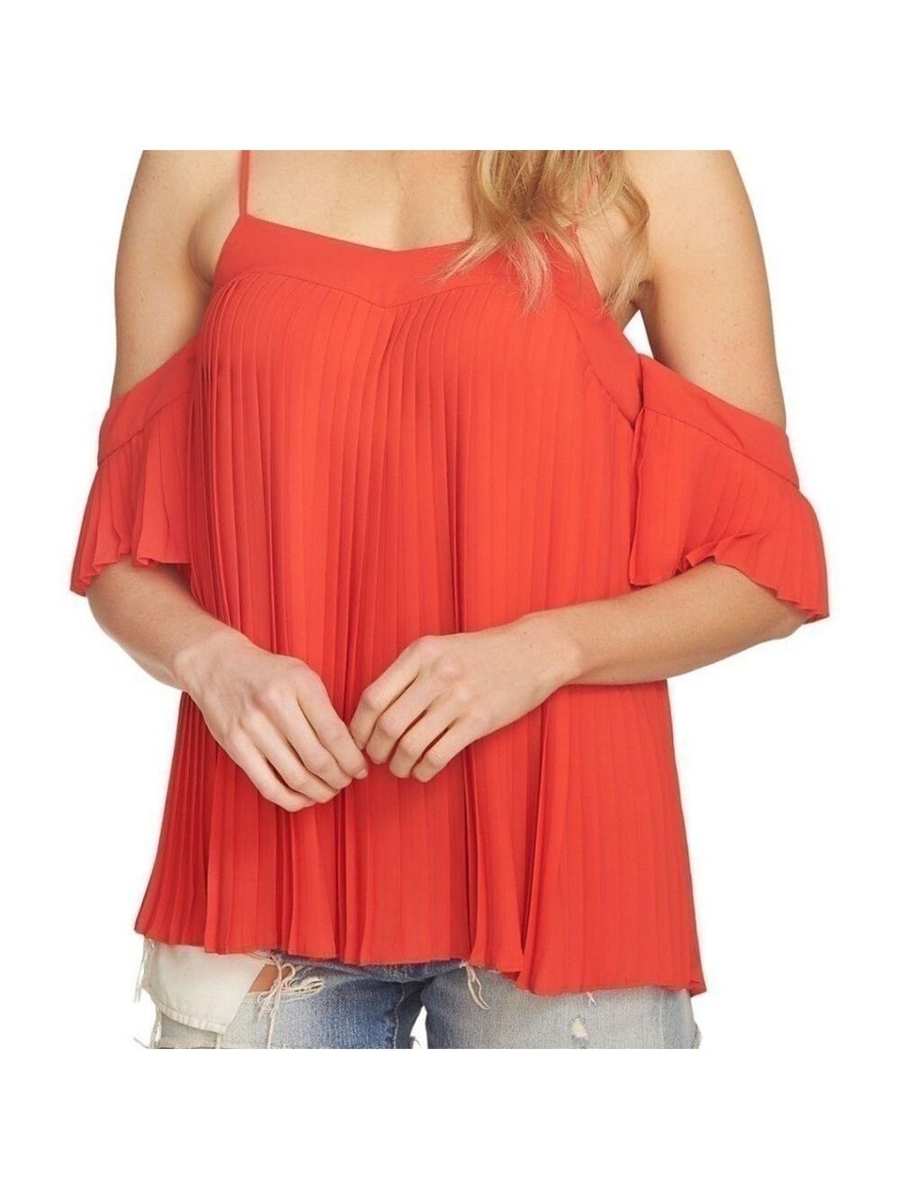 1.STATE Red Accordion Pleat Top XS